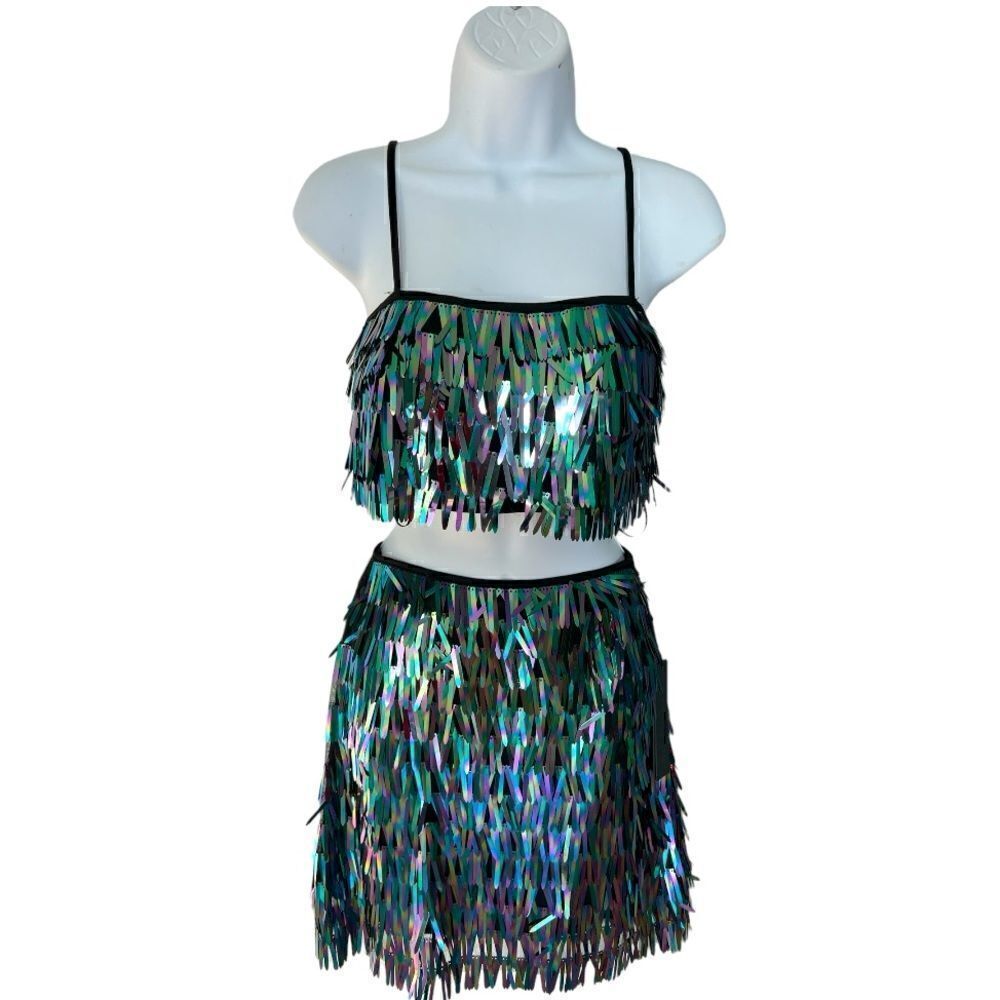 HOUSE OF HOWRLOW 1960 Sequin Mini Skirt Size XXS And Top Size S SET.
